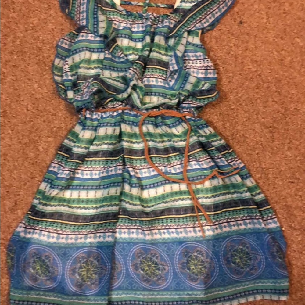 Stylish Kids Dress in Blue and Green Sz 8